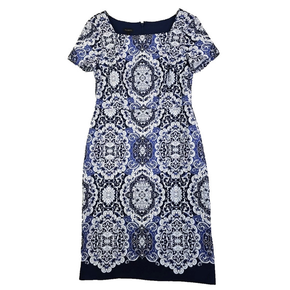 Talbots ~Woman Size 2~ Blue/White Flora Cotton Blend A-Line Dress Short Sleeve. - Picture 1 of 14